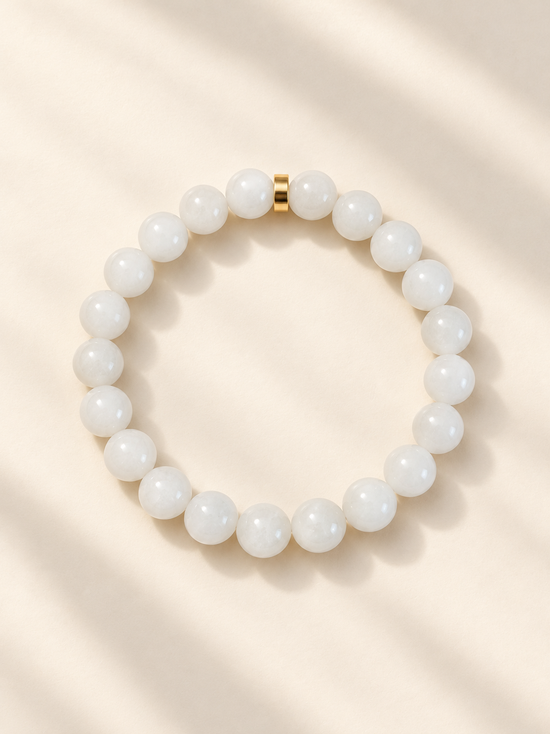 Jadeite Bead Bracelet — White & Gold Accent