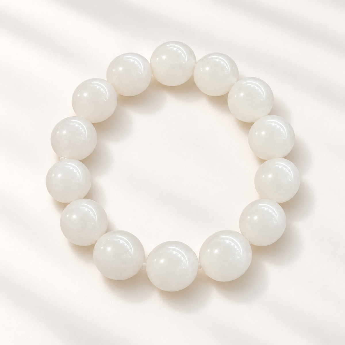 White Nephrite Jade Bead Bracelet — 12 mm