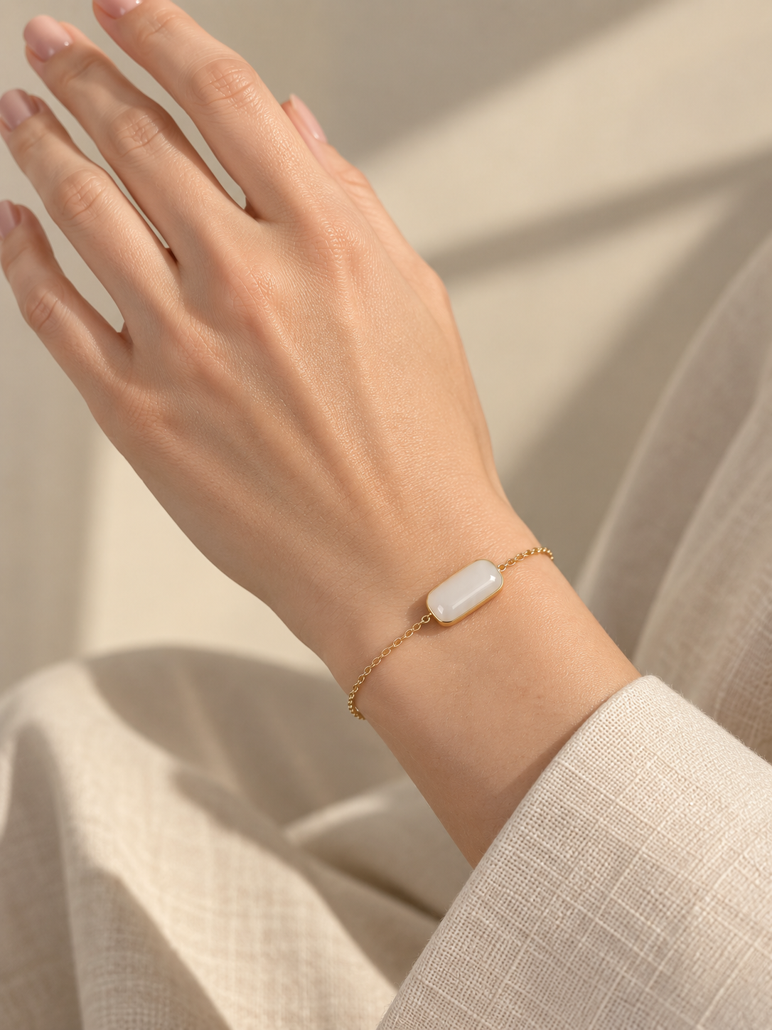 Line White Nephrite Jade Bar Bracelet