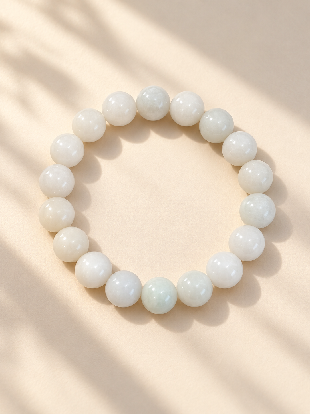 Jadeite Bead Bracelet — White 10 mm